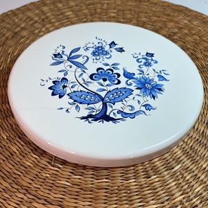 Vintage Enamel Stove Burner Blue Floral Cover